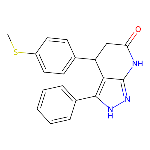 2-(4-methylsulfanylphenyl)-9-phenyl-5,7,8-triazabicyclo[4.3.0]nona-5,9-dien-4-one structure