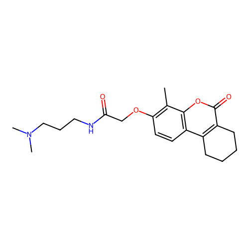 N-(3-(dimethylamino)propyl)-2-((4-methyl-6-oxo-7,8,9,10-tetrahydro-6H-benzo[c]chromen-3-yl)oxy)acetamide structure