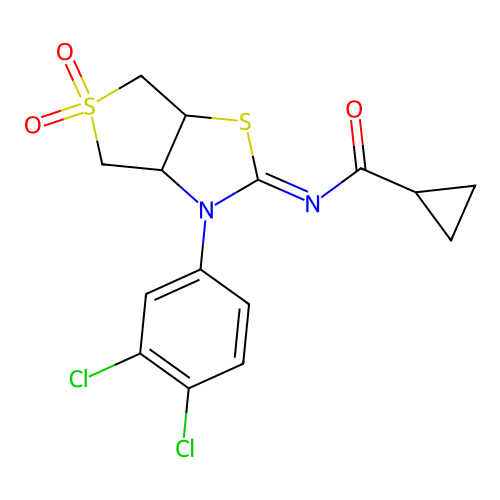 N-[(2Z)-3-(3,4-dichlorophenyl)-5,5-dioxidotetrahydrothieno[3,4-d][1,3]thiazol-2(3H)-ylidene]cyclopropanecarboxamide structure