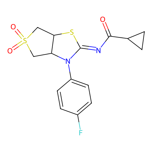 N-[3-(4-fluorophenyl)-5,5-dioxo-3a,4,6,6a-tetrahydrothieno[3,4-d][1,3]thiazol-2-ylidene]cyclopropanecarboxamide structure