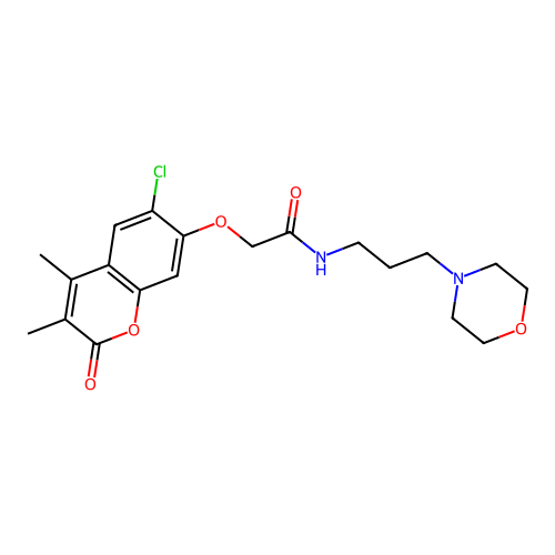 2-((6-chloro-3,4-dimethyl-2-oxo-2H-chromen-7-yl)oxy)-N-(3-morpholinopropyl)acetamide structure