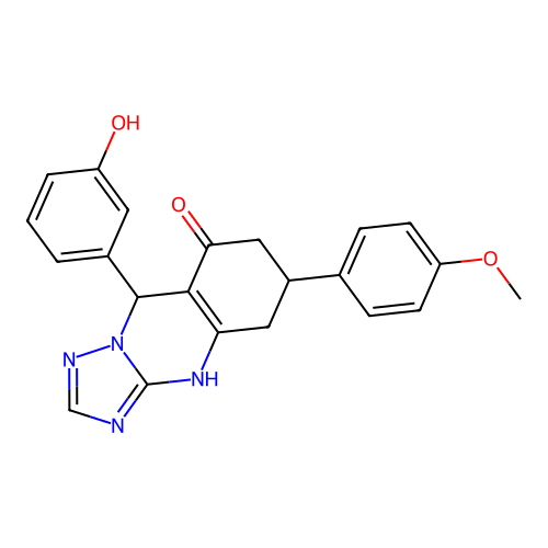 9-(3-hydroxyphenyl)-6-(4-methoxyphenyl)-5,6,7,9-tetrahydro-[1,2,4]triazolo[5,1-b]quinazolin-8(4H)-one structure
