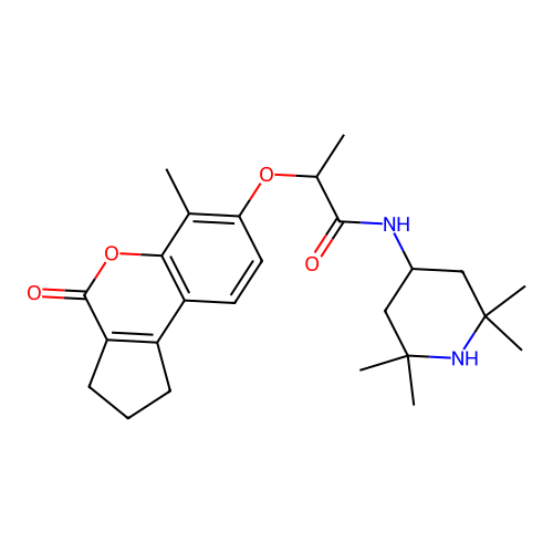 2-((6-methyl-4-oxo-1,2,3,4-tetrahydrocyclopenta[c]chromen-7-yl)oxy)-N-(2,2,6,6-tetramethylpiperidin-4-yl)propanamide structure