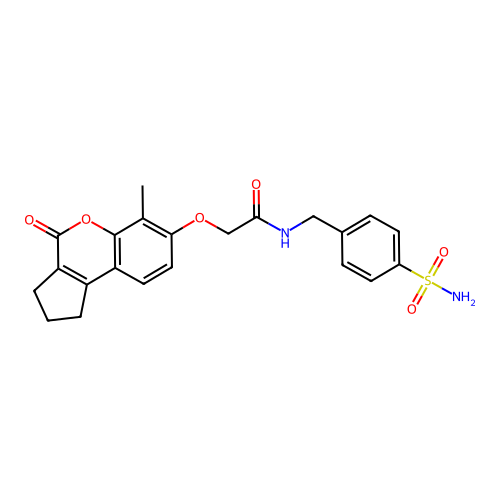 2-((6-methyl-4-oxo-1,2,3,4-tetrahydrocyclopenta[c]chromen-7-yl)oxy)-N-(4-sulfamoylbenzyl)acetamide structure