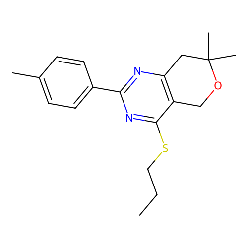 7,7-dimethyl-2-(4-methylphenyl)-4-(propylsulfanyl)-7,8-dihydro-5H-pyrano[4,3-d]pyrimidine structure