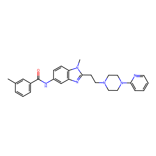 3-methyl-N-[1-methyl-2-[2-(4-pyridin-2-ylpiperazin-1-yl)ethyl]benzimidazol-5-yl]benzamide structure
