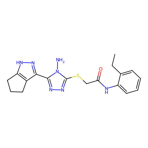 2-((4-amino-5-(1,4,5,6-tetrahydrocyclopenta[c]pyrazol-3-yl)-4H-1,2,4-triazol-3-yl)thio)-N-(2-ethylphenyl)acetamide structure