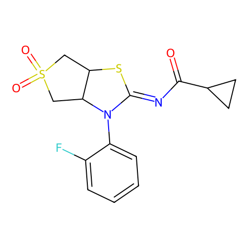 N-[(2Z)-3-(2-fluorophenyl)-5,5-dioxidotetrahydrothieno[3,4-d][1,3]thiazol-2(3H)-ylidene]cyclopropanecarboxamide structure