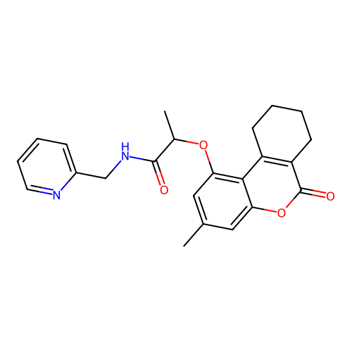 2-((3-methyl-6-oxo-7,8,9,10-tetrahydro-6H-benzo[c]chromen-1-yl)oxy)-N-(pyridin-2-ylmethyl)propanamide structure