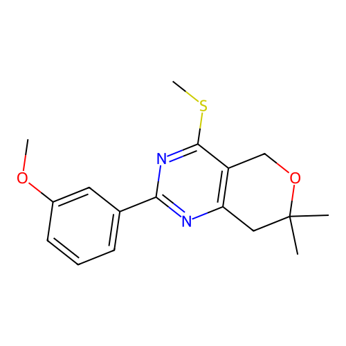 2-(3-methoxyphenyl)-7,7-dimethyl-4-(methylthio)-7,8-dihydro-5H-pyrano[4,3-d]pyrimidine structure