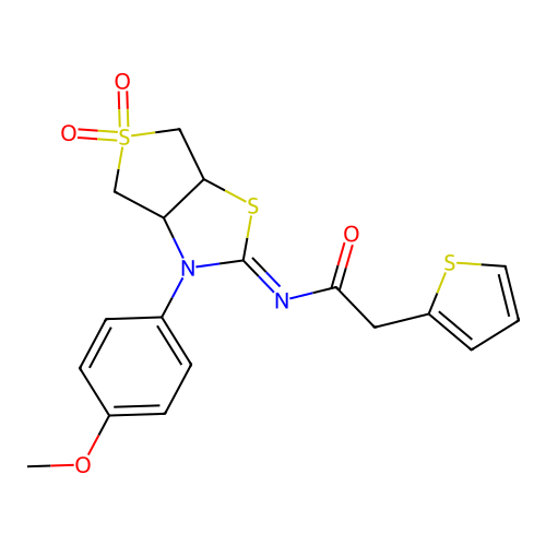 (Z)-N-(3-(4-methoxyphenyl)-5,5-dioxidotetrahydrothieno[3,4-d]thiazol-2(3H)-ylidene)-2-(thiophen-2-yl)acetamide structure