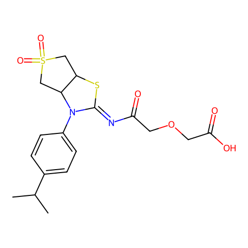 (2-{[(2Z)-5,5-dioxido-3-[4-(propan-2-yl)phenyl]tetrahydrothieno[3,4-d][1,3]thiazol-2(3H)-ylidene]amino}-2-oxoethoxy)acetic acid structure
