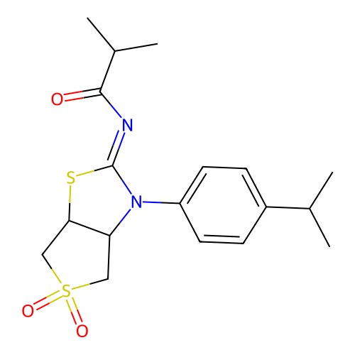 N-[(2E)-5,5-dioxido-3-[4-(propan-2-yl)phenyl]tetrahydrothieno[3,4-d][1,3]thiazol-2(3H)-ylidene]-2-methylpropanamide structure
