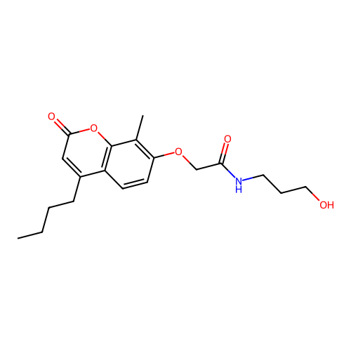 2-((4-butyl-8-methyl-2-oxo-2H-chromen-7-yl)oxy)-N-(3-hydroxypropyl)acetamide structure