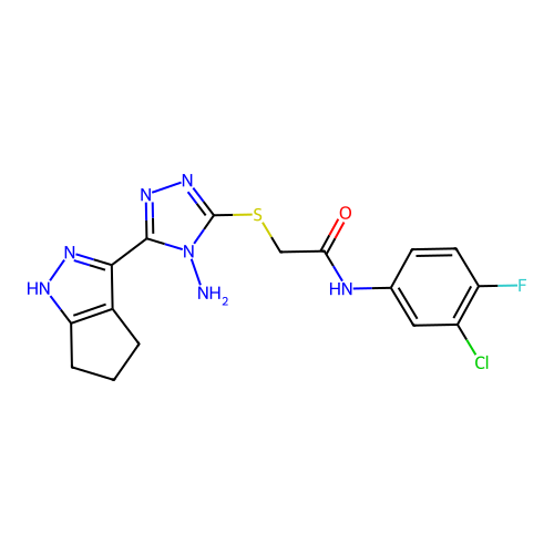 C16H15ClFN7OS structure
