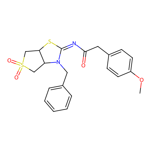 N-[(2E)-3-benzyl-5,5-dioxidotetrahydrothieno[3,4-d][1,3]thiazol-2(3H)-ylidene]-2-(4-methoxyphenyl)acetamide structure