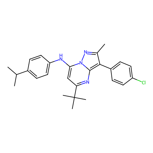 5-tert-butyl-3-(4-chlorophenyl)-2-methyl-N-[4-(propan-2-yl)phenyl]pyrazolo[1,5-a]pyrimidin-7-amine structure