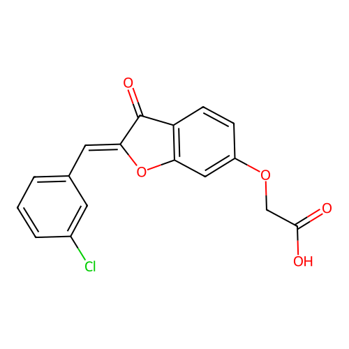 (Z)-2-((2-(3-chlorobenzylidene)-3-oxo-2,3-dihydrobenzofuran-6-yl)oxy)acetic acid structure