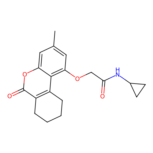 N-cyclopropyl-2-[(3-methyl-6-oxo-7,8,9,10-tetrahydrobenzo[c]chromen-1-yl)oxy]acetamide structure