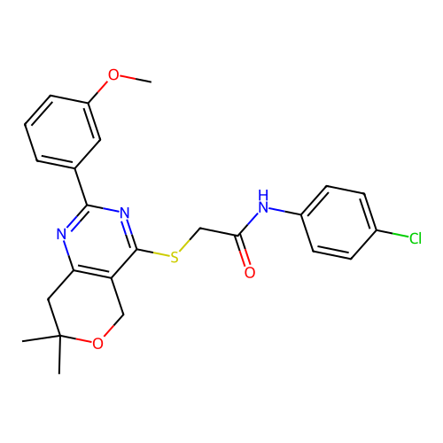 N-(4-chlorophenyl)-2-((2-(3-methoxyphenyl)-7,7-dimethyl-7,8-dihydro-5H-pyrano[4,3-d]pyrimidin-4-yl)thio)acetamide structure