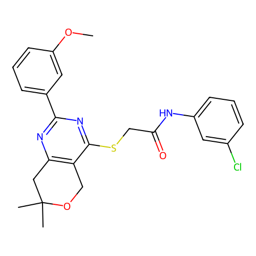 N-(3-chlorophenyl)-2-((2-(3-methoxyphenyl)-7,7-dimethyl-7,8-dihydro-5H-pyrano[4,3-d]pyrimidin-4-yl)thio)acetamide structure
