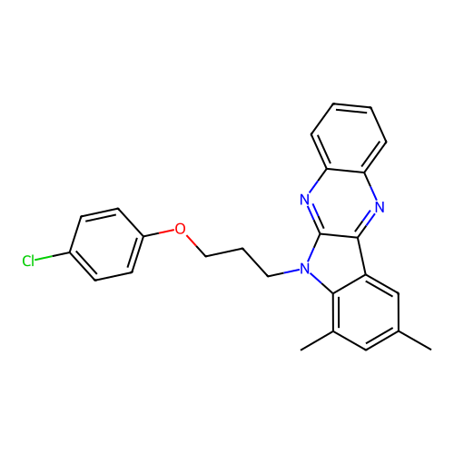 6-(3-(4-chlorophenoxy)propyl)-7,9-dimethyl-6H-indolo[2,3-b]quinoxaline structure