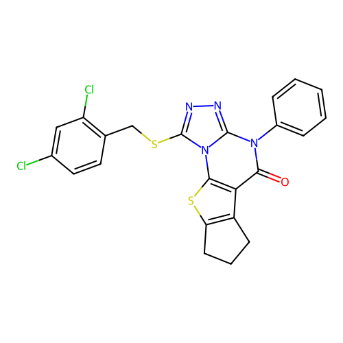 1-((2,4-dichlorobenzyl)thio)-4-phenyl-7,8-dihydro-4H-cyclopenta[4,5]thieno[3,2-e][1,2,4]triazolo[4,3-a]pyrimidin-5(6H)-one structure