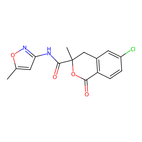 6-chloro-3-methyl-N-(5-methylisoxazol-3-yl)-1-oxoisochroman-3-carboxamide structure