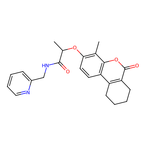 2-((4-methyl-6-oxo-7,8,9,10-tetrahydro-6H-benzo[c]chromen-3-yl)oxy)-N-(pyridin-2-ylmethyl)propanamide structure