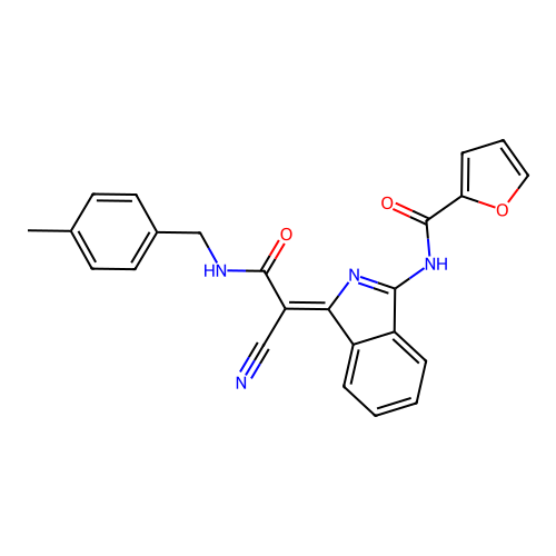 (Z)-N-(1-(1-cyano-2-((4-methylbenzyl)amino)-2-oxoethylidene)-1H-isoindol-3-yl)furan-2-carboxamide structure