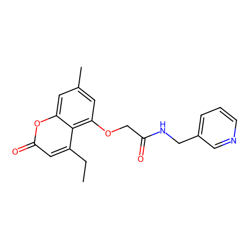 2-((4-ethyl-7-methyl-2-oxo-2H-chromen-5-yl)oxy)-N-(pyridin-3-ylmethyl)acetamide structure