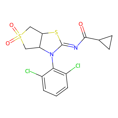 N-[(2Z)-3-(2,6-dichlorophenyl)-5,5-dioxidotetrahydrothieno[3,4-d][1,3]thiazol-2(3H)-ylidene]cyclopropanecarboxamide structure