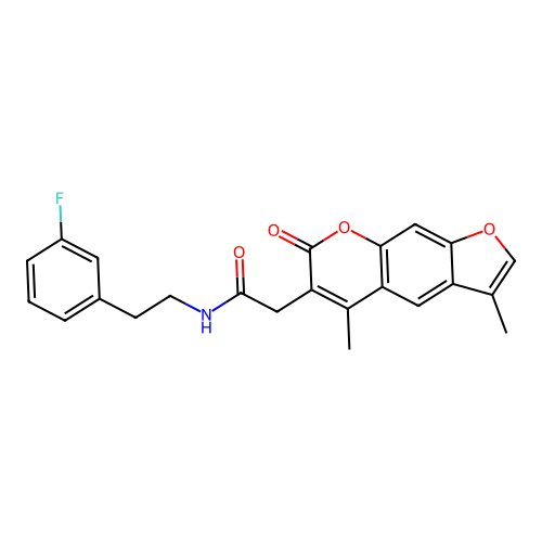 2-(3,5-dimethyl-7-oxo-7H-furo[3,2-g]chromen-6-yl)-N-(3-fluorophenethyl)acetamide structure