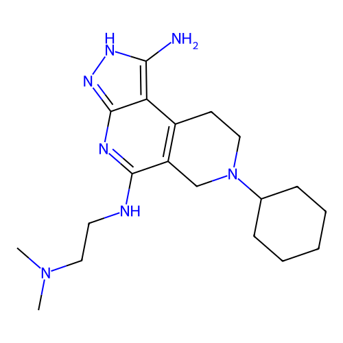 7-cyclohexyl-5-N-(2-dimethylaminoethyl)-2,6,8,9-tetrahydropyrazolo[3,4-c][2,7]naphthyridine-1,5-diamine structure
