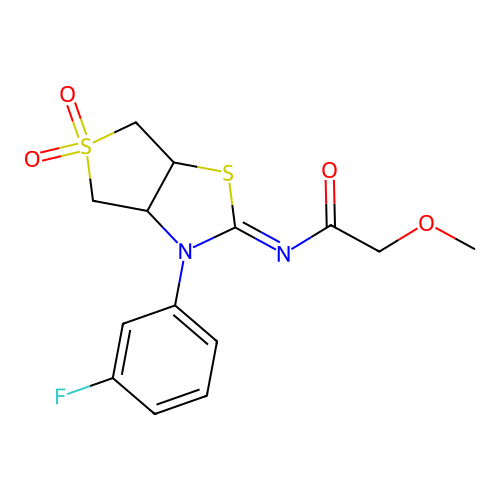 (Z)-N-(3-(3-fluorophenyl)-5,5-dioxidotetrahydrothieno[3,4-d]thiazol-2(3H)-ylidene)-2-methoxyacetamide structure