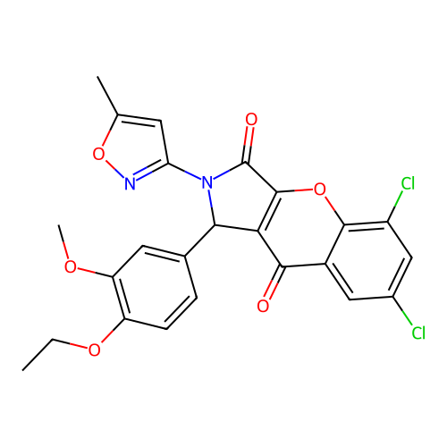5,7-dichloro-1-(4-ethoxy-3-methoxyphenyl)-2-(5-methyl-1,2-oxazol-3-yl)-1,2-dihydrochromeno[2,3-c]pyrrole-3,9-dione structure