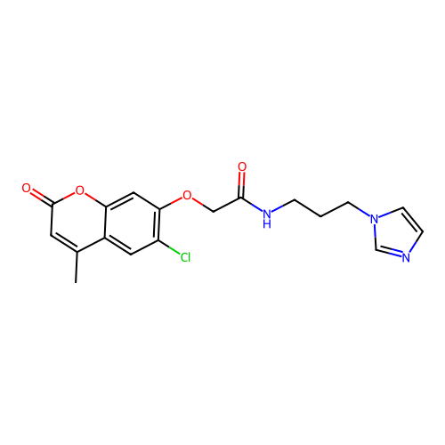 2-(6-chloro-4-methyl-2-oxochromen-7-yl)oxy-N-(3-imidazol-1-ylpropyl)acetamide structure