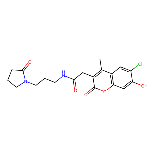 2-(6-chloro-7-hydroxy-4-methyl-2-oxo-2H-chromen-3-yl)-N-(3-(2-oxopyrrolidin-1-yl)propyl)acetamide structure