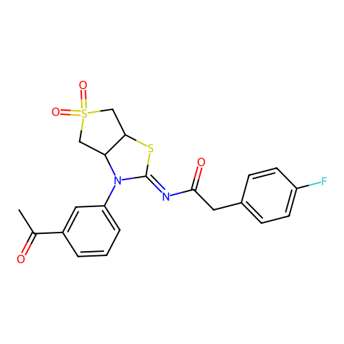 (Z)-N-(3-(3-acetylphenyl)-5,5-dioxidotetrahydrothieno[3,4-d]thiazol-2(3H)-ylidene)-2-(4-fluorophenyl)acetamide structure