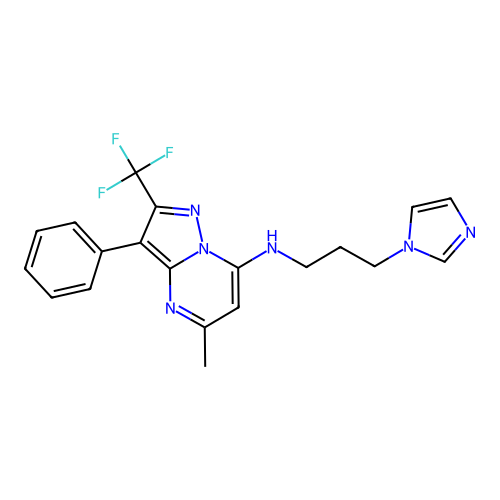 N-[3-(1H-imidazol-1-yl)propyl]-5-methyl-3-phenyl-2-(trifluoromethyl)pyrazolo[1,5-a]pyrimidin-7-amine structure