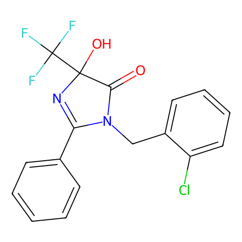 1-(2-chlorobenzyl)-4-hydroxy-2-phenyl-4-(trifluoromethyl)-1H-imidazol-5(4H)-one structure