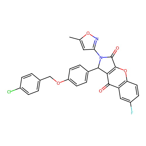 1-(4-((4-chlorobenzyl)oxy)phenyl)-7-fluoro-2-(5-methylisoxazol-3-yl)-1,2-dihydrochromeno[2,3-c]pyrrole-3,9-dione structure