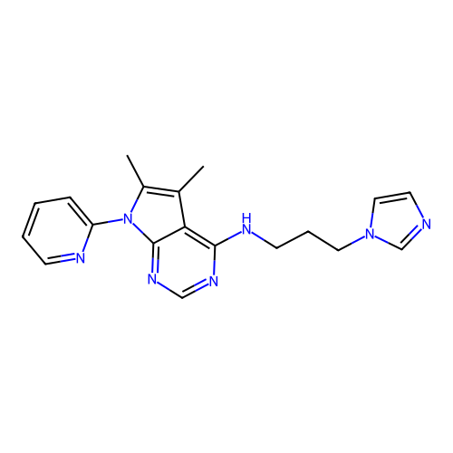 N-(3-imidazol-1-ylpropyl)-5,6-dimethyl-7-pyridin-2-ylpyrrolo[2,3-d]pyrimidin-4-amine structure