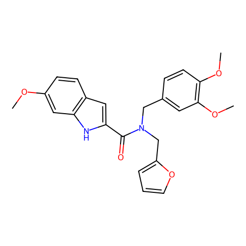N-(3,4-dimethoxybenzyl)-N-(furan-2-ylmethyl)-6-methoxy-1H-indole-2-carboxamide structure