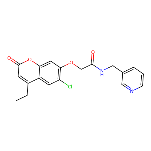 2-((6-chloro-4-ethyl-2-oxo-2H-chromen-7-yl)oxy)-N-(pyridin-3-ylmethyl)acetamide structure