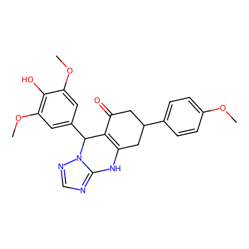 9-(4-hydroxy-3,5-dimethoxyphenyl)-6-(4-methoxyphenyl)-5,6,7,9-tetrahydro-[1,2,4]triazolo[5,1-b]quinazolin-8(4H)-one structure