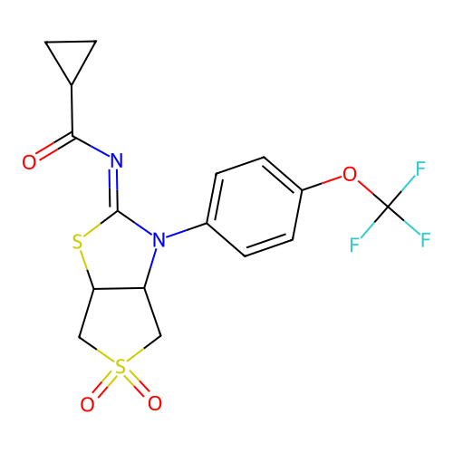 N-[(2Z)-5,5-dioxido-3-[4-(trifluoromethoxy)phenyl]tetrahydrothieno[3,4-d][1,3]thiazol-2(3H)-ylidene]cyclopropanecarboxamide structure