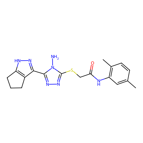 2-((4-amino-5-(1,4,5,6-tetrahydrocyclopenta[c]pyrazol-3-yl)-4H-1,2,4-triazol-3-yl)thio)-N-(2,5-dimethylphenyl)acetamide structure