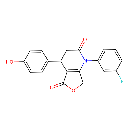 1-(3-fluorophenyl)-4-(4-hydroxyphenyl)-3,4-dihydrofuro[3,4-b]pyridine-2,5(1H,7H)-dione structure