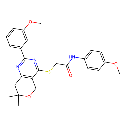 N-(4-methoxyphenyl)-2-((2-(3-methoxyphenyl)-7,7-dimethyl-7,8-dihydro-5H-pyrano[4,3-d]pyrimidin-4-yl)thio)acetamide structure